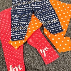 Red, Orange, and Blue Leggings Trio